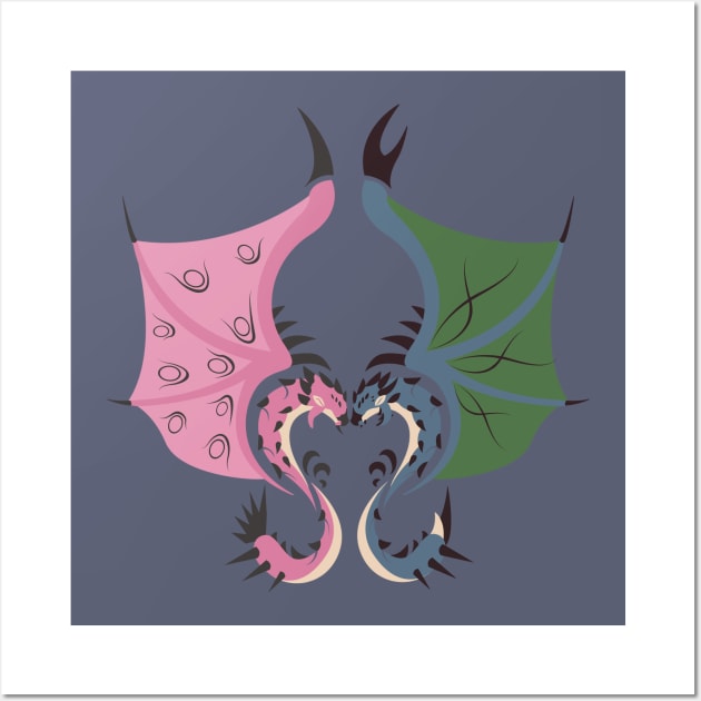 Heaven and Earth - Pink Rathian and Azure Rathalos Wall Art by kinokashi